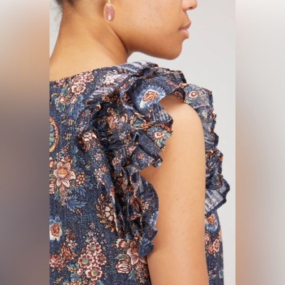 Nwt Ulla Johnson Adele Tiered Ruffle Dress in Twilight Floral SZ 8 - Picture 4 of 13